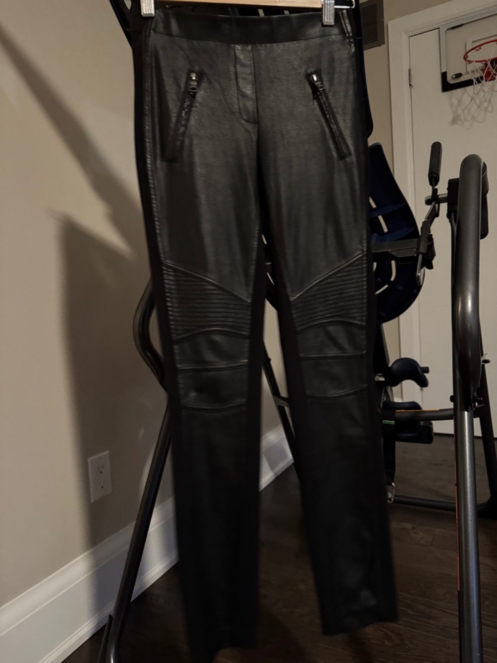 BCBGMaxAzria Black Faux Leather Skinny Moto Pants